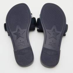 Pre Owned Dior Deep Blue Printed Fabric Dio(r)evolution Flat Slides Size 35