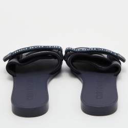 Pre Owned Dior Deep Blue Printed Fabric Dio(r)evolution Flat Slides Size 35