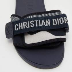 Pre Owned Dior Deep Blue Printed Fabric Dio(r)evolution Flat Slides Size 35
