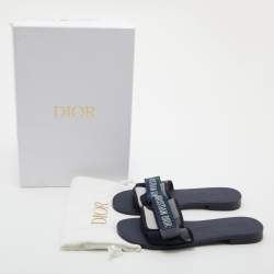 Pre Owned Dior Deep Blue Printed Fabric Dio(r)evolution Flat Slides Size 35