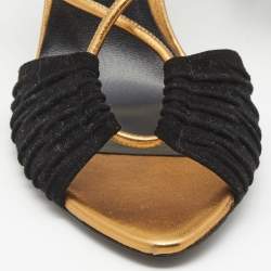 Dior Black/Golden Leather and Suede Slingback Sandals Size 39.5