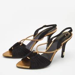 Dior Black/Golden Leather and Suede Slingback Sandals Size 39.5