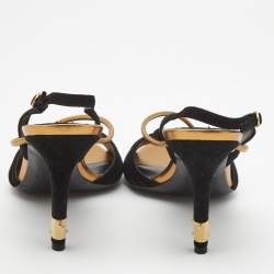 Dior Black/Golden Leather and Suede Slingback Sandals Size 39.5