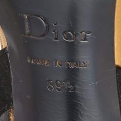 Dior Black/Golden Leather and Suede Slingback Sandals Size 39.5