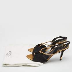 Dior Black/Golden Leather and Suede Slingback Sandals Size 39.5