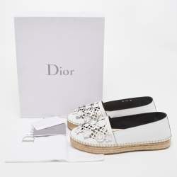 Dior Light Grey Laser Cut Leather Flower Applique Flore Flat Espadrilles Size 38