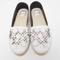 Dior Light Grey Laser Cut Leather Flower Applique Flore Flat Espadrilles Size 38