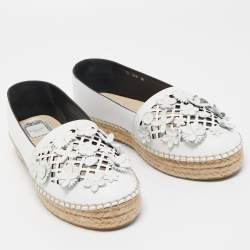 Dior Light Grey Laser Cut Leather Flower Applique Flore Flat Espadrilles Size 38