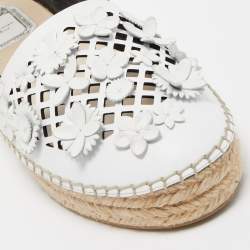 Dior Light Grey Laser Cut Leather Flower Applique Flore Flat Espadrilles Size 38
