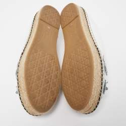Dior Light Grey Laser Cut Leather Flower Applique Flore Flat Espadrilles Size 38
