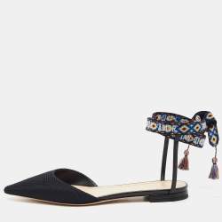 Dior Black Technical Fabric J'adior Pointed Toe Ankle Wrap Flat Sandals Size 37.5