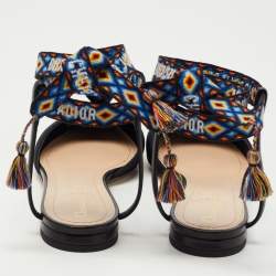 Dior Black Technical Fabric J'adior Pointed Toe Ankle Wrap Flat Sandals Size 37.5