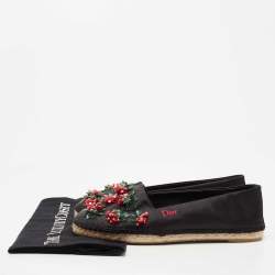 Pre Owned Dior Black Canvas Embellished Espadrille Flats Size 38