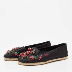 Pre Owned Dior Black Canvas Embellished Espadrille Flats Size 38