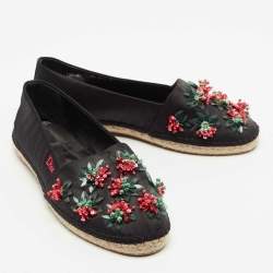 Pre Owned Dior Black Canvas Embellished Espadrille Flats Size 38