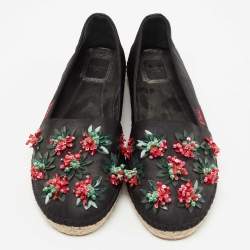Pre Owned Dior Black Canvas Embellished Espadrille Flats Size 38