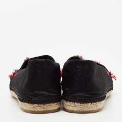 Pre Owned Dior Black Canvas Embellished Espadrille Flats Size 38