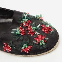 Pre Owned Dior Black Canvas Embellished Espadrille Flats Size 38