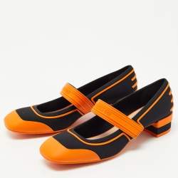 Dior Orange/Black Rubber and Fabric Roller Mary Jane Pumps Size 39