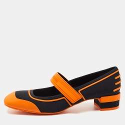 Dior Orange/Black Rubber and Fabric Roller Mary Jane Pumps Size 39