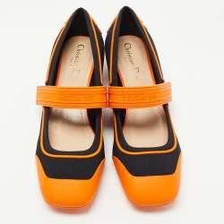 Dior Orange/Black Rubber and Fabric Roller Mary Jane Pumps Size 39