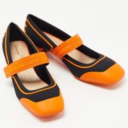 Dior Orange/Black Rubber and Fabric Roller Mary Jane Pumps Size 39