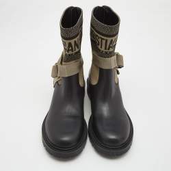 Dior Black/Green Leather and Canvas D-major Ankle Boots Size 39