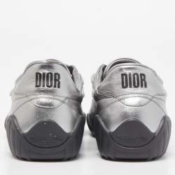 Pre Owned Dior Metallic Grey Leather and Suede D-Fence Sneakers Size 39