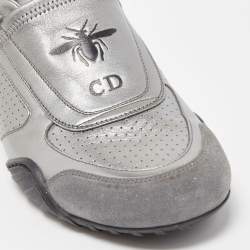 Pre Owned Dior Metallic Grey Leather and Suede D-Fence Sneakers Size 39