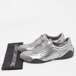 Pre Owned Dior Metallic Grey Leather and Suede D-Fence Sneakers Size 39