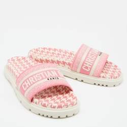 Dior Pink/White Canvas Dway Flat Slides Size 38.5