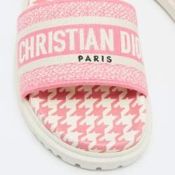 Dior Pink/White Canvas Dway Flat Slides Size 38.5