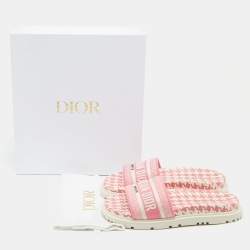 Dior Pink/White Canvas Dway Flat Slides Size 38.5