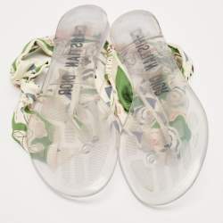 Dior Multicolor Printed Fabric Ankle Tie Thong Flat Sandals Size 37