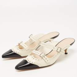 Pre Owned Dior Cream/Black Leather Spectadior Mules Size 37