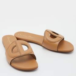 Dior Beige Leather D Club Flat Slides Size 37.5