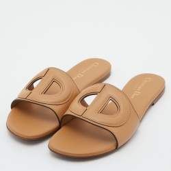 Dior Beige Leather D Club Flat Slides Size 37.5