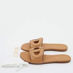 Dior Beige Leather D Club Flat Slides Size 37.5