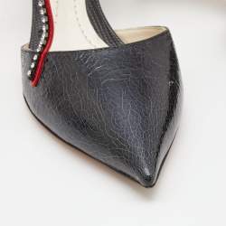 Pre Owned Dior Black Textured Leather Crystal Embellished T-Bar Ankle Strap Pumps Size 41