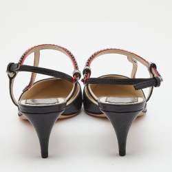 Pre Owned Dior Black Textured Leather Crystal Embellished T-Bar Ankle Strap Pumps Size 41