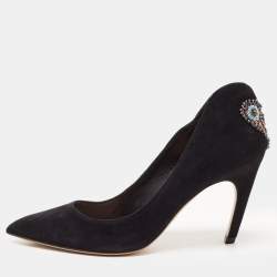Pre Owned Dior Black Suede Embellished Heart Pumps Size 36