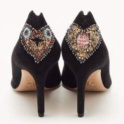 Pre Owned Dior Black Suede Embellished Heart Pumps Size 36