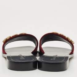 Dior Burgundy Velvet Crystal Embellishment Flat Slides Size 39