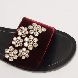 Dior Burgundy Velvet Crystal Embellishment Flat Slides Size 39