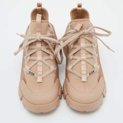 Pre Owned Dior Peach Neoprene,Rubber and Leather D-Connect Sneakers Size 37
