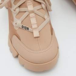 Pre Owned Dior Peach Neoprene,Rubber and Leather D-Connect Sneakers Size 37
