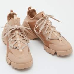 Pre Owned Dior Peach Neoprene,Rubber and Leather D-Connect Sneakers Size 37