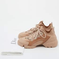 Pre Owned Dior Peach Neoprene,Rubber and Leather D-Connect Sneakers Size 37