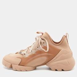 Pre Owned Dior Peach Neoprene,Rubber and Leather D-Connect Sneakers Size 37