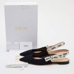 Dior Black Fabric J'adior Pointed Toe Slingback Flats Size 40.5